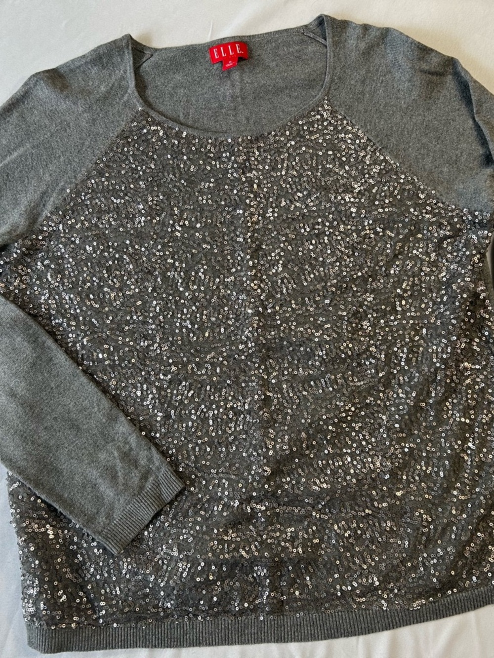 ELLE Gray Sequin Crewneck Sweater
